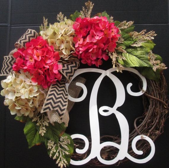 Everyday Wreath Wreath For Front Door Hydrangea Initial Wreath Year Around Wreath Hydrangea Grapevine Wreath Door Wreath