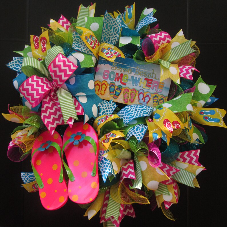 Summer Beach Wreath Summer Mesh Wreath Summer Flip Flop Wreath Wreath Summer Door Wreath Beach Wreath Summer Wreath Flip Flop Wreath