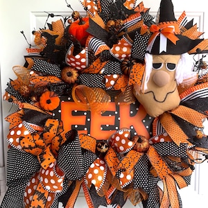 Halloween Wreath for Front Door, Halloween Witch Wreath, Halloween EEK Wreath With Witch, Witch Wreath with EEK Sign, Halloween Wreath,