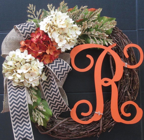 Hydrangea Initial Wreath For Front Door Hydrangea Wreath Hydrangea Monogram Wreath Front Door Wreath Housewarming Gift Monogram Wreath