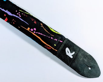 Colorful Paint Drip Guitar Strap-Multi Colored-Double Padded - Handmade