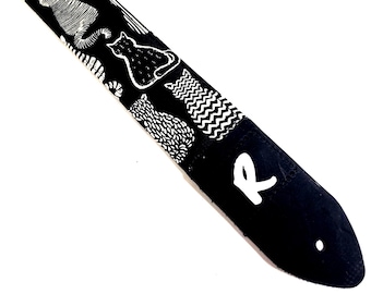 Black and White Cats Guitar Strap - Cat Pattern Guitar Strap - Kitty Guitar Strap - Universal Guitar Strap