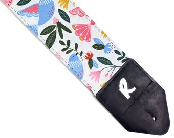3 inch Scandinavian Bird Guitar Strap-Folk Guitar Strap-3 inch Width Guitar Strap-Double Padded -Fits Electric Base and Acoustic Guitars
