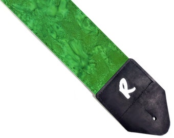 3 inch Green Batik Guitar Strap-Bright Green Guitar Strap-3 inch Width Guitar Strap-Double Padded -Fits Electric Base and Acoustic Guitars