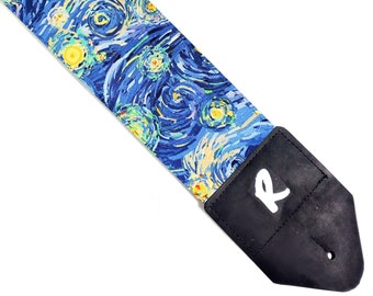 3 inch Starry Night Guitar Strap-Van Gogh Guitar Strap-3 inch Width Guitar Strap-Double Padded -Fits Electric Base and Acoustic Guitars