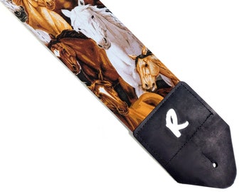 3 inch Horse Guitar Strap-Majestic Horses Guitar Strap-3 inch Width Guitar Strap-Double Padded -Fits Electric Base and Acoustic Guitars