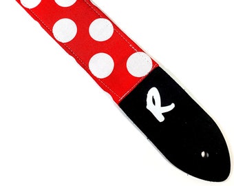 Red and White Colored Polka Dot Guitar Strap - Cute - Adjustable -Double Padded-Durable-Super Soft