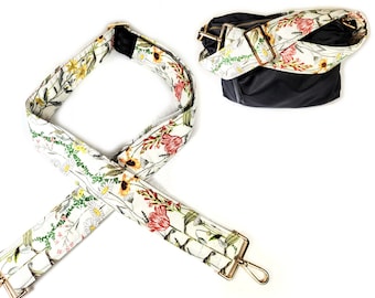 Wildflower Guitar Style Bag Strap -Colorful Wildflower Cross Body Style Bag Strap - Custom Hardware Color- Adjustable -Double Padded-Durable