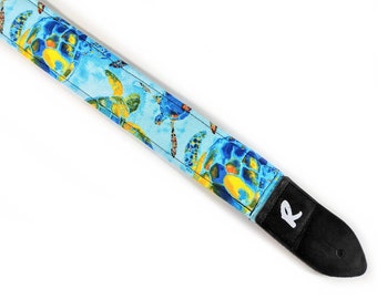Sea Turtle in Water Guitar Strap - Turtle Guitar Strap- Sea Turtles - Acoustic, Electric, or Bass - Ocean Guitar Strap
