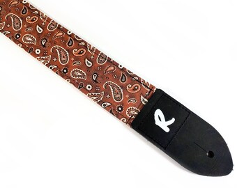Brown Paisley Guitar Strap -Brown Bandanna Paisley- Comfortable Padded - Double Padded-