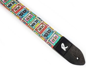 Mix Tape Guitar Strap- Colorful Throwback Guitar Strap - Works for Electric, Bass, or Acoustic Guitars