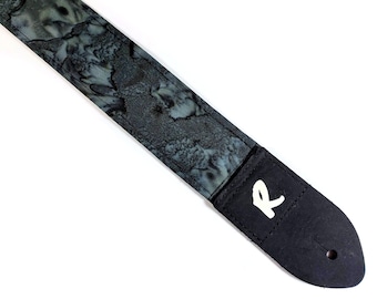 Indian Batik Black and Grey Guitar Strap -  Guitar Strap- Black Batik Guitar Strap -Batik- Acoustic, Bass, or Electric-Kids and Adults