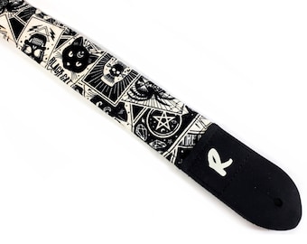 Pentagram Spider Cat Tarot Guitar Strap -  Spirit Board Guitar Strap - Talking Board Guitar Strap - Double Padded - Comfortable