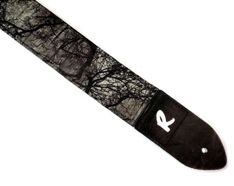 Night Tree Guitar Strap - Black and Grey Guitar Strap - Dark Branches Guitar Strap -Double Padded -Fits Electric Base and Acoustic Guitars