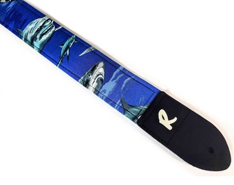 Shark Guitar Strap - Great White Shark Guitar Strap- Acoustic, Electric, or Bass- Handcrafted and Double Padded