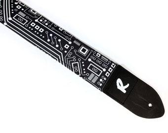 Black and White Computer Circuit Board Guitar Strap-Double Padded- Fits Electric Acoustic or Bass Guitars