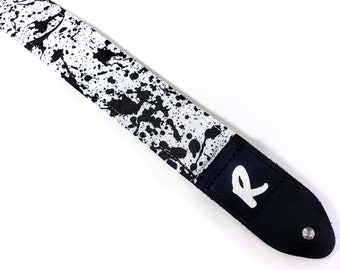 Paint Drip Ukulele Strap - Black and White Paint Ukulele Strap -Handmade - Double Padded-Ukulele Strap -Button Ukulele Strap 1.5 Inch 38cm