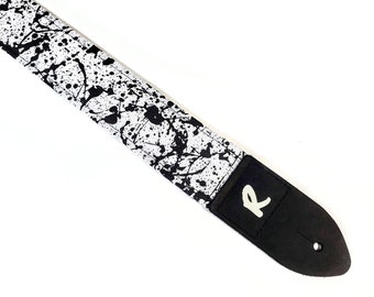 Paint Splatter and Drip Guitar Strap-Black and White-Double Padded - Handmade-Guitar Strap For Acoustic Electric or Bass