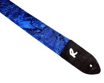 Indian Batik Blue Guitar Strap -Deep Blue Batik Guitar Strap - Ocean Guitar Strap- Azul Batik- Acoustic, Bass, or Electric-Kids and Adults