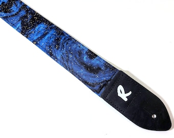 Blue Nebula Galaxy Guitar Strap - Gold Stars in Space - Sci Fi -Blue Black Space Guitar Strap- Astronomy