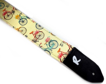 Colorful Bike Guitar Strap-Beach Cruiser Guitar Strap-Double Padded-Comfortable-Hand Crafted