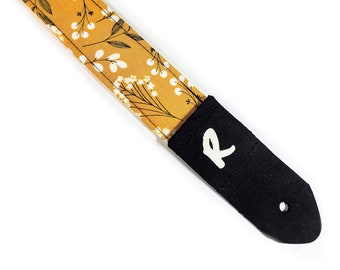 Yellow Dandy Lion Ukulele Strap  -Mustard-Handmade - Double Padded-Cool Ukulele Strap - Button Ukulele Strap 1.5 Inch 38cm