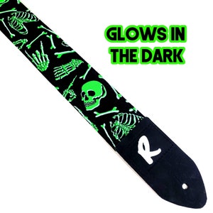 Skeleton Glow in the Dark Guitar Strap - Green Black Guitar Strap-Double Padded Comfortable - Works and Electric Acoustic and Bass Guitars
