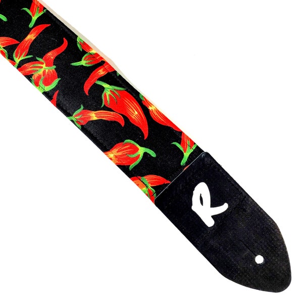 Chili Pepper Guitar Strap- Hot Pepper Guitar Strap - Red Pepper Guitar Strap-Pepperoni Guitar Strap- Double Padded- Comfortable-