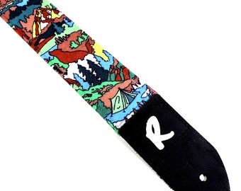 Mountains Guitar Strap-Great Outdoors National Park Tent Guitar Strap -Camping Guitar Strap- Double Padded - Universal Guitar Strap