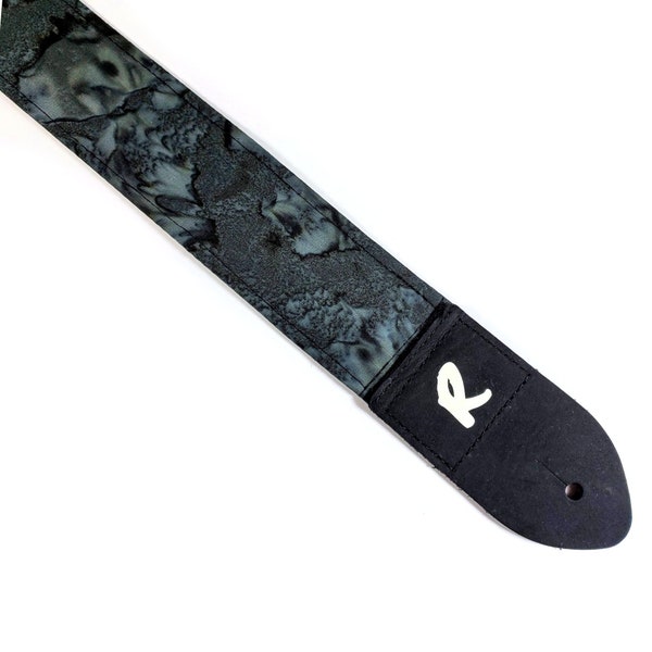Indian Batik Black and Grey Guitar Strap -  Guitar Strap- Black Batik Guitar Strap -Batik- Acoustic, Bass, or Electric-Kids and Adults