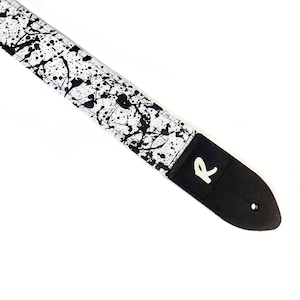 Paint Splatter and Drip Guitar Strap-Black and White-Double Padded - Handmade-Guitar Strap For Acoustic Electric or Bass