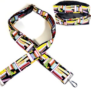 Book Guitar Style Bag Strap - Bookworm Books Cross Body Strap - Custom Hardware Color- Adjustable -Double Padded-Durable-
