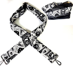 Pentagram Black and White Guitar Style Bag Strap - Tarot Cross Body Strap - Custom Hardware Color- Adjustable -Double Padded-Durable-