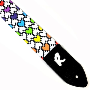 Pixel Heart Guitar Strap - Colorful Heart Guitar Strap- Comfortable- Hand Crafted