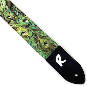 Peacock Guitar Strap -Peacock Feather Guitar Strap - Green Guitar Strap - Acoustic Electric Bass Guitar Adjustable-Double Padded-Handcrafted