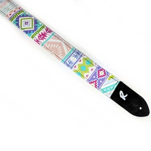 Colorful Aztec - Tribal - Navajo - Southwestern Guitar Strap - Pastel Southwest Guitar Strap- Handmade-Double Padded