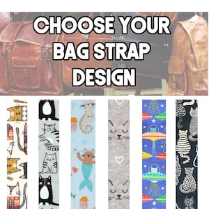 Cross Body Cat Choose Your Design Bag Strap, Sweater Cats, Ocean Cats, Space Cats-Custom Hardware Color- Adjustable Double Padded