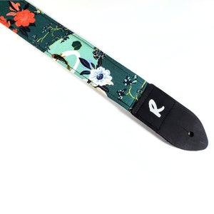 Japanese Floral with Koi Fish, Pagoda and Lucky Cat Guitar Strap - Maneki-neko Guitar Strap - Japanese Pagota Guitar Strap -Double Padded-