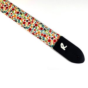 Scandinavian Floral Guitar Strap - Colorful Folk Floral Guitar Strap-Double Padded Comfortable Handmade Guitar Strap