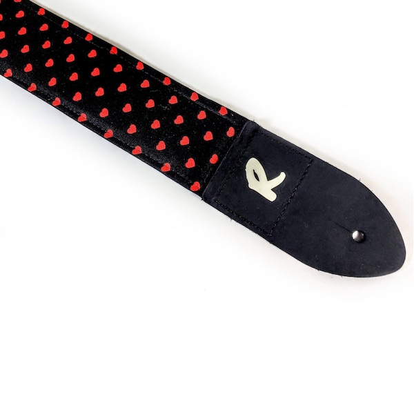 Black and Red Heart Guitar Strap - Heart Print Guitar Strap- Comfortable- Hand Crafted