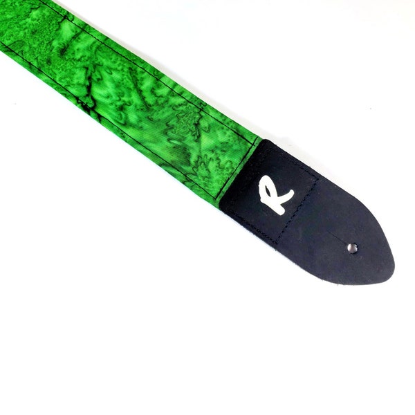 Indian Batik Green Guitar Strap -  Guitar Strap- Green Batik Guitar Strap -Batik- Acoustic, Bass, or Electric-Kids and Adults