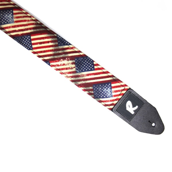 Guitar Strap - American Flag - Rustic Stars and Stripes - 45 Degree Slant American Flag-Go USA!