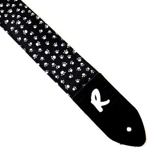 Black and White Paws Print Guitar Strap - Dog Paw Strap - Cat Paw Strap - Works for Bass Acoustic or Electric Guitars - Double Padded