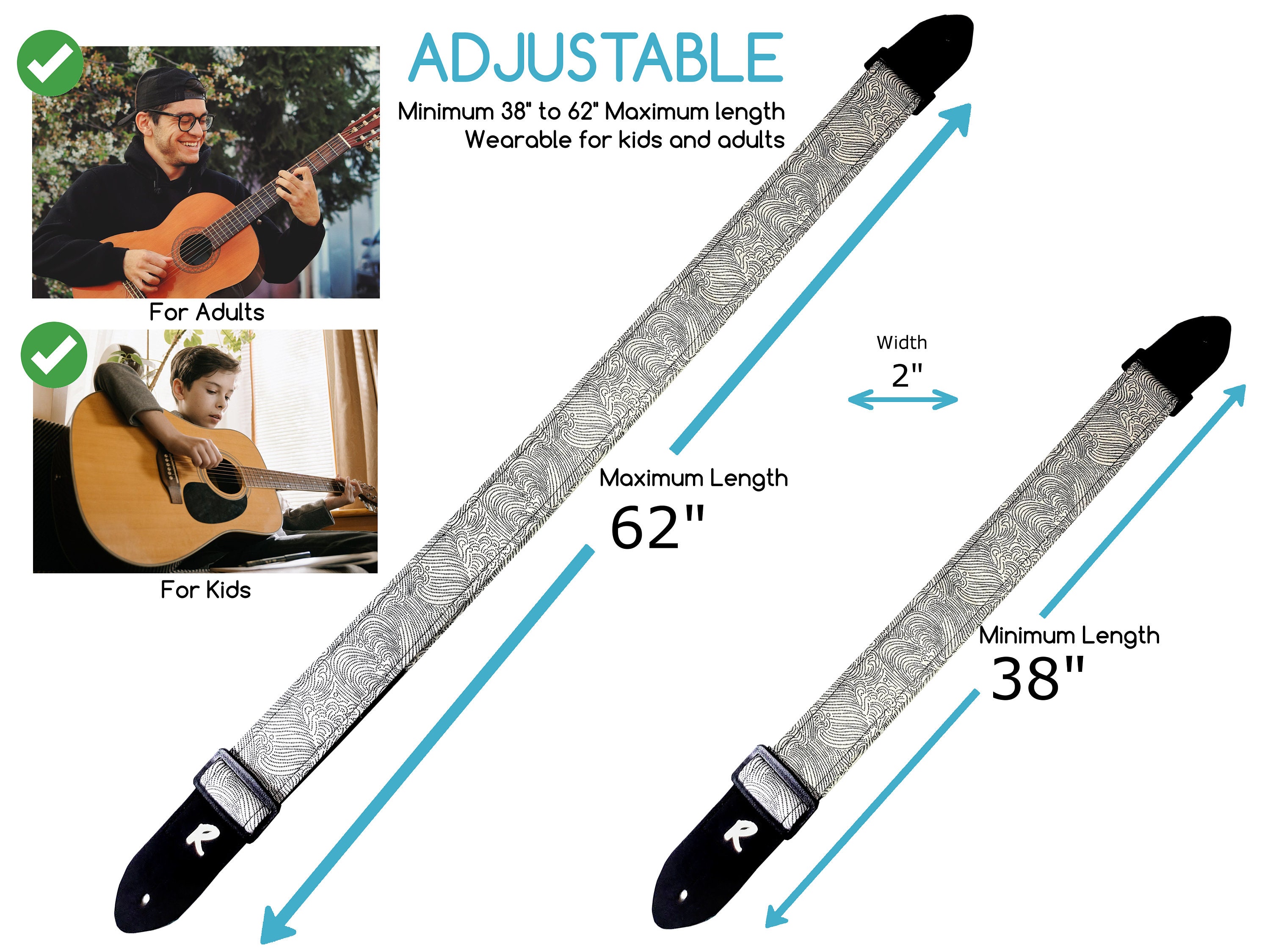 Adaptateur de sangle de guitare acoustique en cuir Bouton Fixation de la  tête de manche Noir -  France