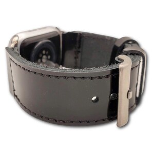 Correa para Apple Watch de piel de grano completo de charol negro: estilo clásico hecho a mano imagen 9