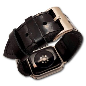 Correa para Apple Watch de piel de grano completo de charol negro: estilo clásico hecho a mano imagen 4