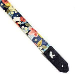 Japanese Floral Ukulele Strap  -Hidden Bunnies Handmade Ukulele Strap- Double Padded-Cool Ukulele Strap - Button Ukulele Strap 1.5 Inch 38cm