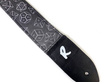 Black and White Polyhedral Die Role Playing Game Guitar Strap - Board Game Dice Guitar Strap- Multi Sided Die- 20 Sided Dice