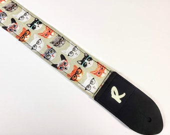 Spectacular Cats Guitar Strap - Fancy Cats With Glasses Guitar Strap - Nerdy Cats Guitar Strap - Universal Guitar Strap