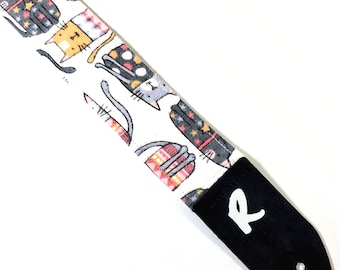 Cats in Sweaters Guitar Strap - Kittens in Argyle Sweaters Guitar Strap-Kitty Guitar Strap-Double Padded-Comfortable-Universal Guitar Strap
